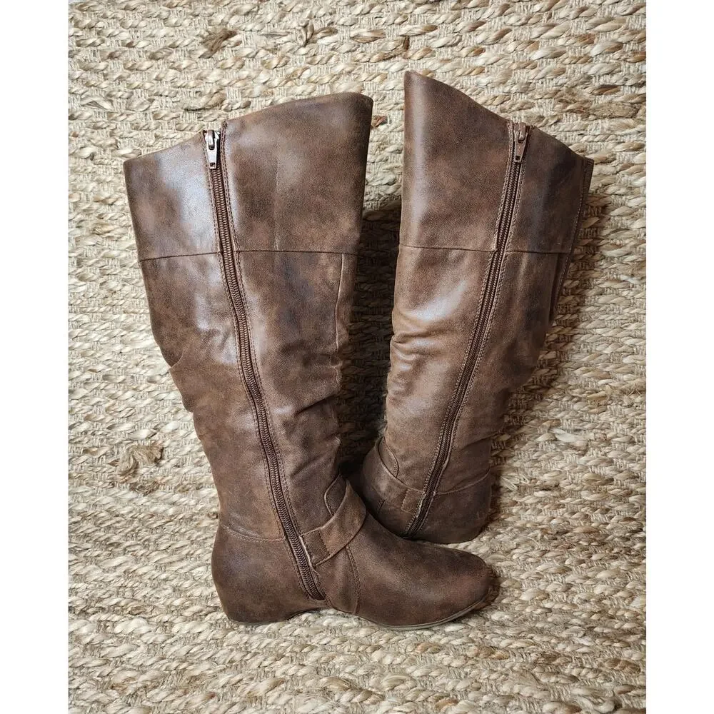 Baretraps Wide Calf Sanova 2 Knee-High Brown Leather Fashion Boots Size 6 M